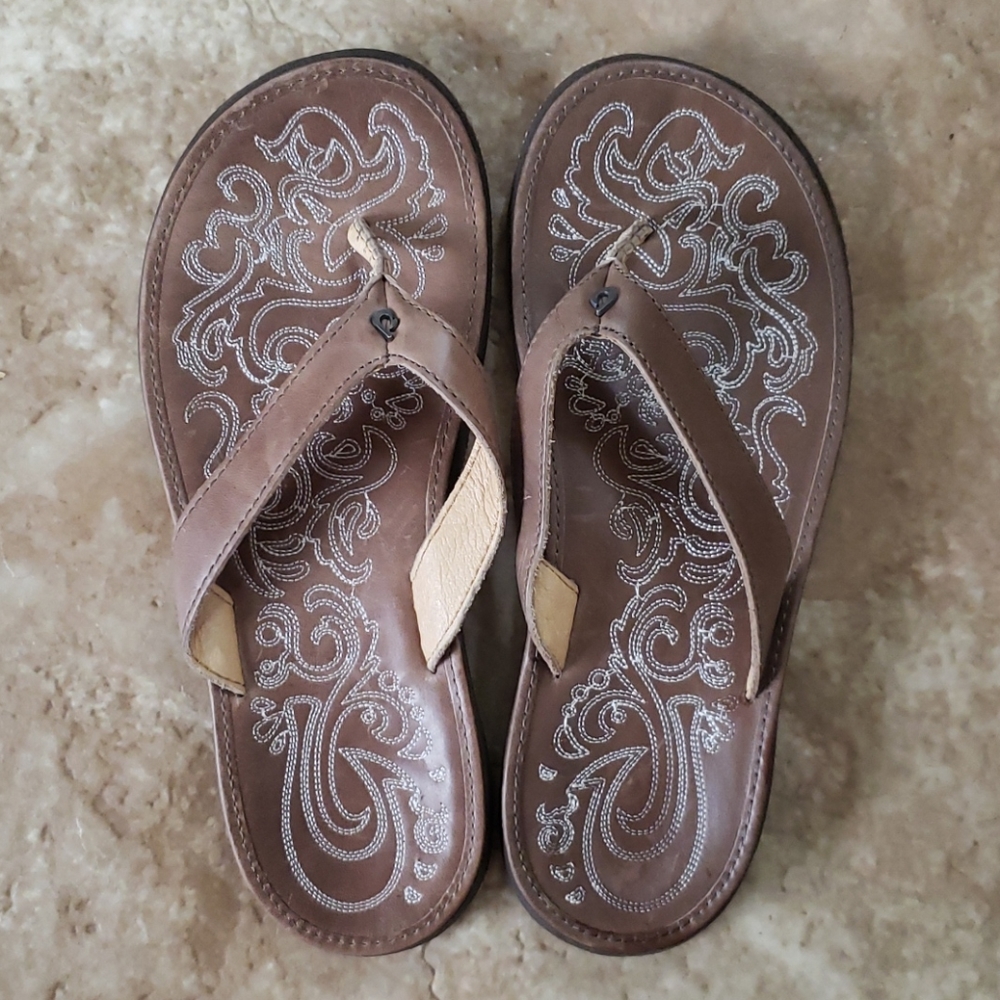 Olukai Paniolo leather flip flops